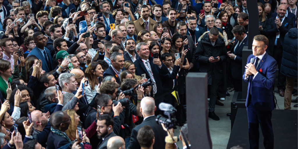 President Macron addressing attendees at the summit